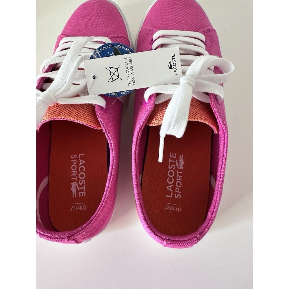 Lacoste Sport Marcel Big Kids Girls White/Pink Canvas Sneakers Size 4 Ortholite - Picture 4 of 6